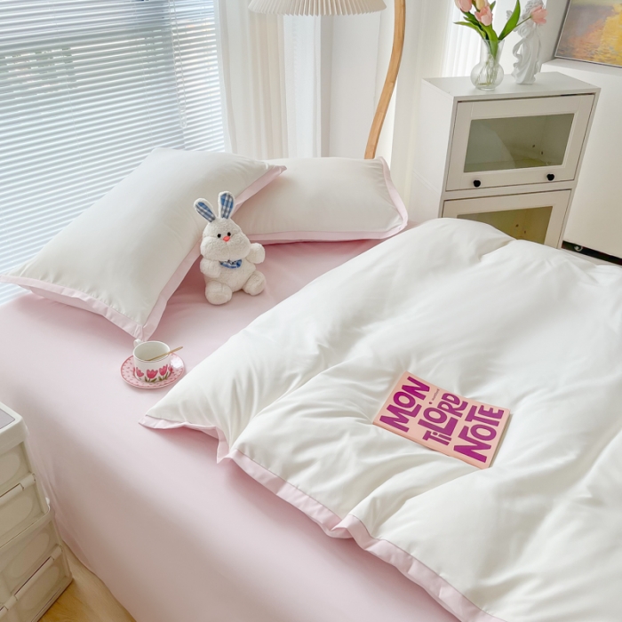 91家纺网 家纺一手货源 找家纺 雨帆家纺 2022新款ins亲肤磨毛双拼四件套 少女粉