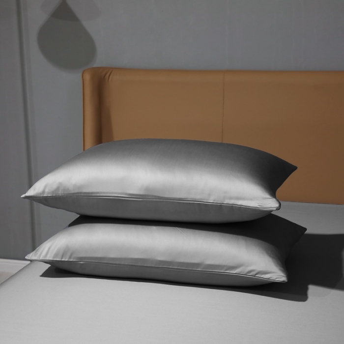 91家纺网 家纺一手货源 找家纺 2022新款全棉纯棉50支双股贡缎长绒棉纯色单枕套纯沐-中度灰