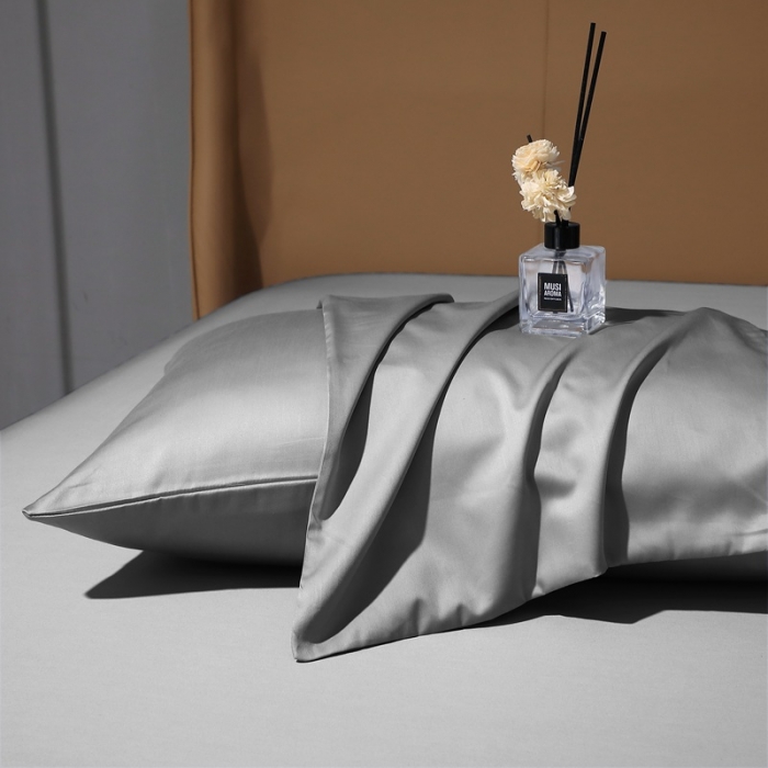 91家纺网 家纺一手货源 找家纺 2022新款全棉纯棉50支双股贡缎长绒棉纯色单枕套纯沐-中度灰