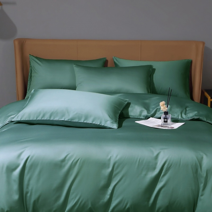 91家纺网 家纺一手货源 找家纺 2022纯色纯棉50支双股贡缎长绒棉多规格四件套纯沐-橄榄绿