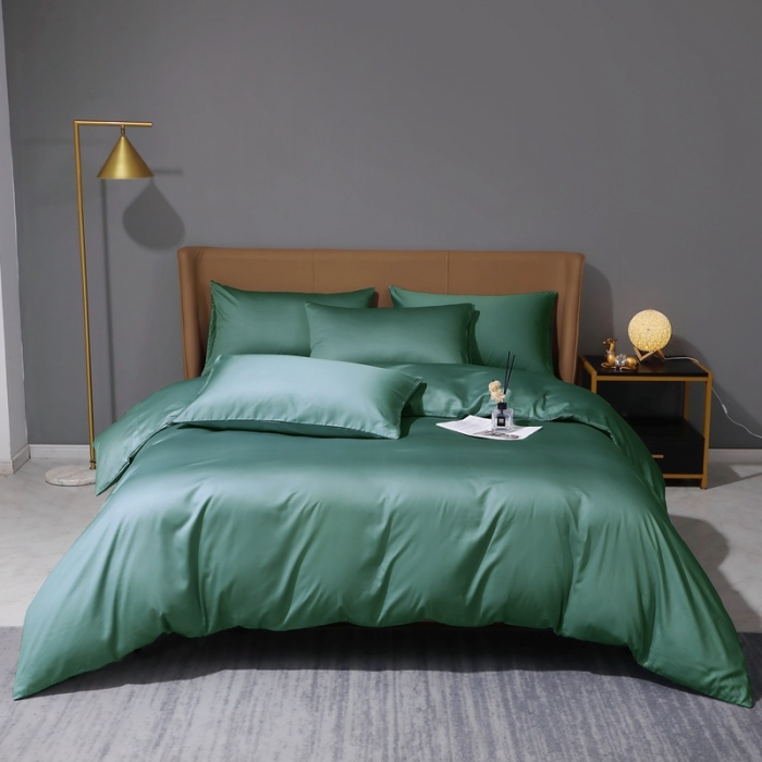 91家纺网 家纺一手货源 找家纺 2022纯色纯棉50支双股贡缎长绒棉多规格四件套纯沐-橄榄绿