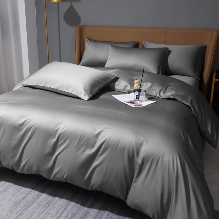 91家纺网 家纺一手货源 找家纺 2022纯色纯棉50支双股贡缎长绒棉多规格四件套纯沐-中度灰