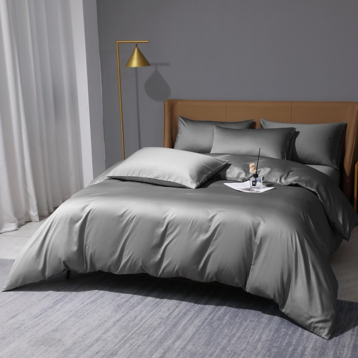 91家纺网 家纺一手货源 找家纺 2022纯色纯棉50支双股贡缎长绒棉多规格四件套纯沐-中度灰