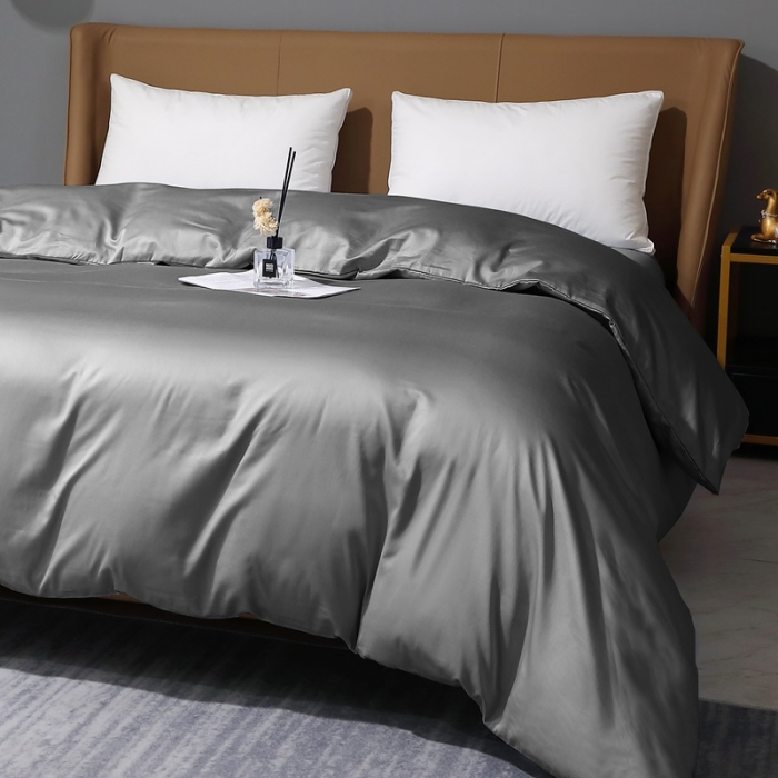 91家纺网 家纺一手货源 找家纺 2022全棉纯棉50支双股S贡缎长绒棉纯色单被套纯沐-中度灰