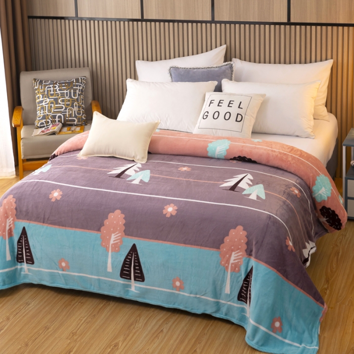 91家纺网 家纺一手货源 找家纺 侨鑫2022新款法兰绒多功能毛毯 竖条花香