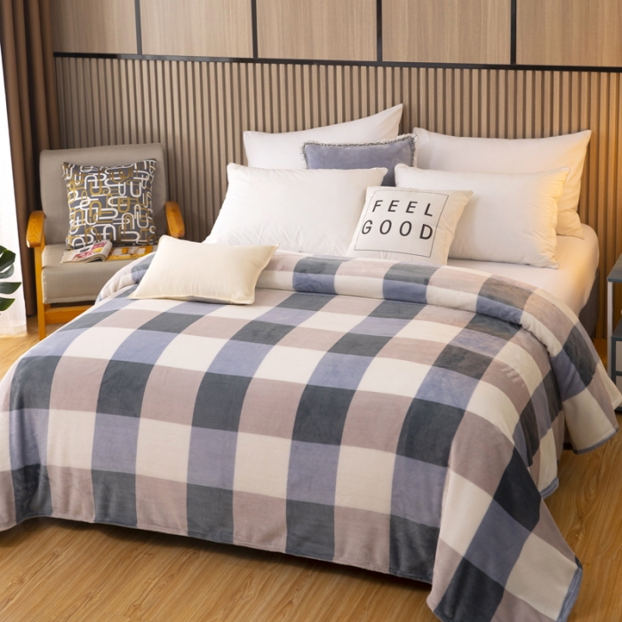 91家纺网 家纺一手货源 找家纺 侨鑫2022新款法兰绒多功能毛毯 灰格