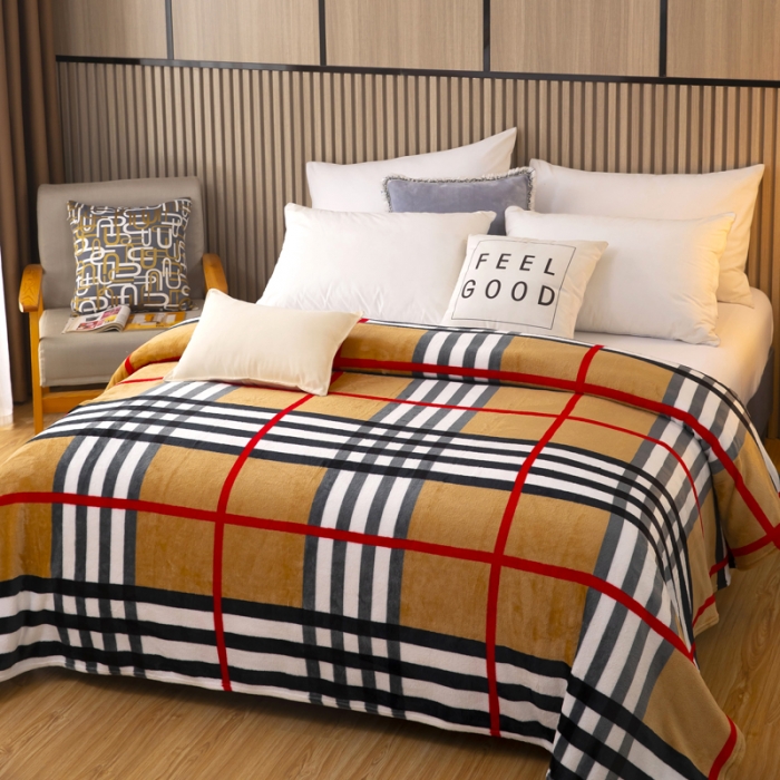 91家纺网 家纺一手货源 找家纺 侨鑫2022新款法兰绒多功能毛毯 红大格