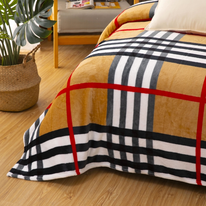 91家纺网 家纺一手货源 找家纺 侨鑫2022新款法兰绒多功能毛毯 红大格