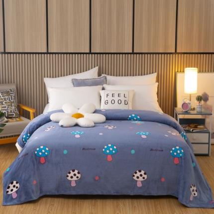 侨鑫2022新款法兰绒多功能毛毯 蘑菇-蓝