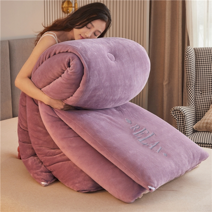 91家纺网 家纺一手货源 找家纺 喜居 2022新款双面刺绣纯色牛奶绒冬被芯春秋被子 黛紫