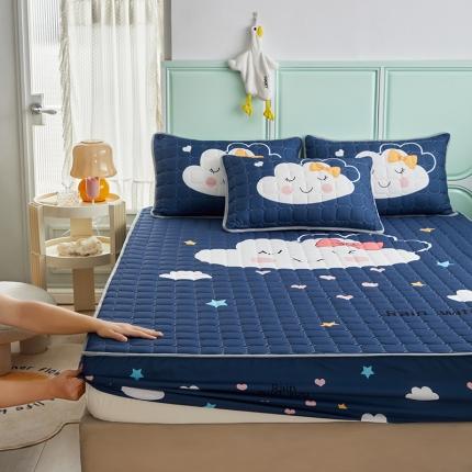 91家纺网 家纺一手货源 找家纺 （总）温宁 2022新款大版卡通磨毛绗缝夹棉床笠床垫保护套