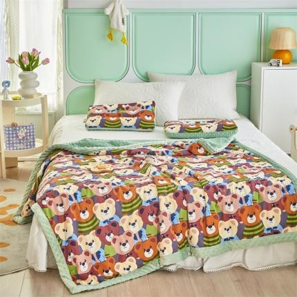 91家纺网 家纺一手货源 找家纺 总 温宁 2022新款全棉豆豆绒夏凉被子卡通印花手包边四季被