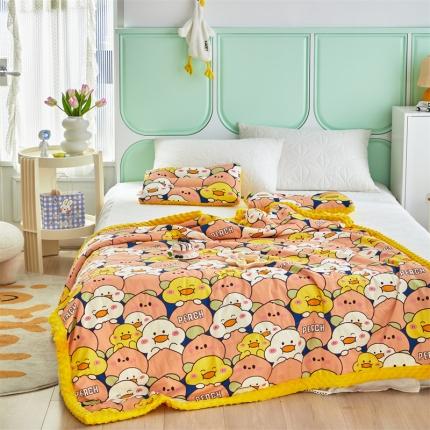 91家纺网 家纺一手货源 找家纺 总 温宁 2022新款全棉豆豆绒夏凉被子卡通印花手包边四季被