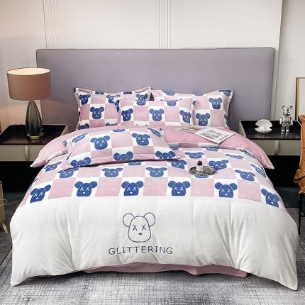 91家纺网 家纺一手货源 找家纺 （总）苹果星2022新款印花加绣花牛奶绒轻奢简约小清新四件套