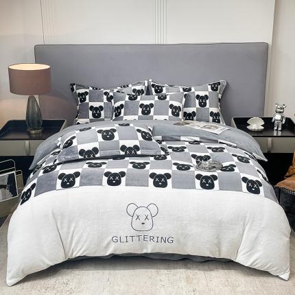 91家纺网 家纺一手货源 找家纺 （总）苹果星2022新款印花加绣花牛奶绒轻奢简约小清新四件套