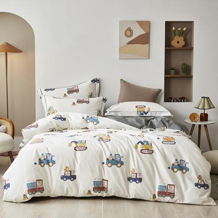 91家纺网 家纺一手货源 找家纺 由丽 2025铂金精梳臻棉四件套-卡通系列被套比尔车城-白色