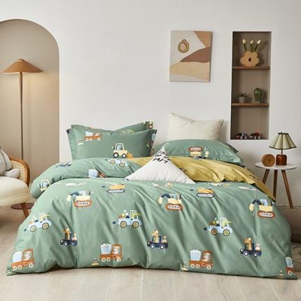 91家纺网 家纺一手货源 找家纺 由丽 2025款铂金精梳臻棉四件套-卡通系列被套比尔车城-绿