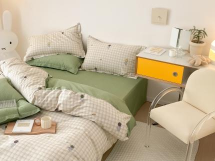 珺柔 2022年新款13372全棉四件套纯棉印花套件 白咖