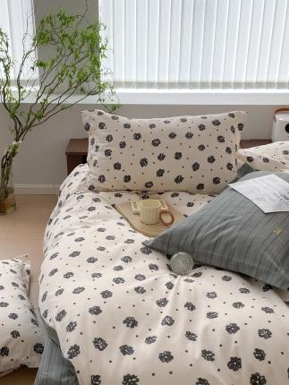 珺柔 2022年新款13372全棉四件套纯棉印花套件 黑白恋曲