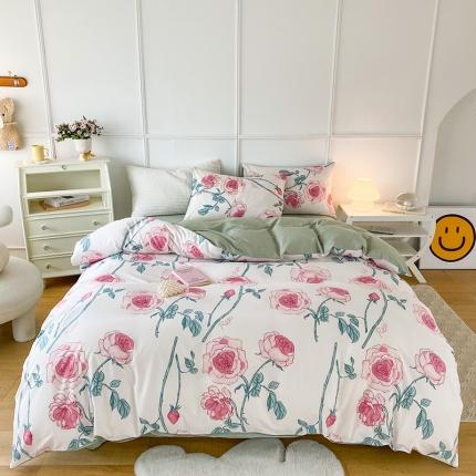 珺柔 2022年新款13372全棉四件套纯棉印花套件 红颜