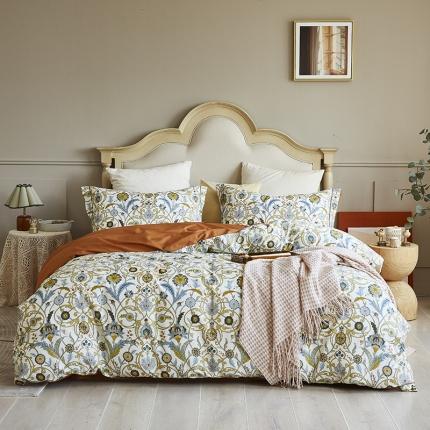 91家纺网 家纺一手货源 找家纺 由丽 2025全棉铂金棉精梳臻棉印花四件套被套欧珀尼-白