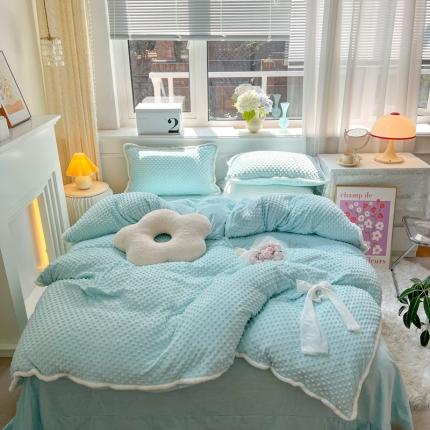 91家纺网 家纺一手货源 找家纺 总淑女公社22秋冬新款豆豆绒牛奶绒兔毛花边蝴蝶结款四件套