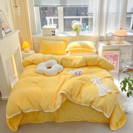 91家纺网 家纺一手货源 找家纺 总淑女公社22秋冬新款豆豆绒牛奶绒兔毛花边蝴蝶结款四件套