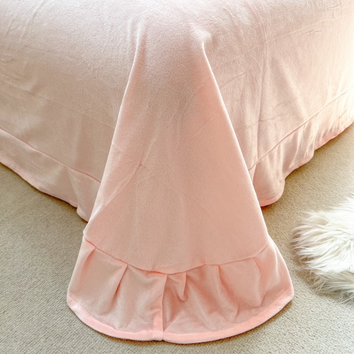 91家纺网 家纺一手货源 找家纺 总淑女公社22秋冬新款豆豆绒牛奶绒兔毛花边蝴蝶结款四件套