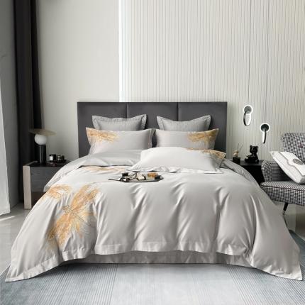 91家纺网 家纺一手货源 找家纺 2022若未50支长绒棉高精密刺绣高端套件-流金岁月 时尚灰