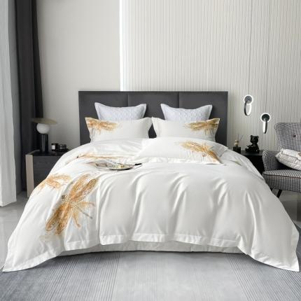 91家纺网 家纺一手货源 找家纺 2022若未50支长绒棉高精密刺绣高端套件-流金岁月 贵族白