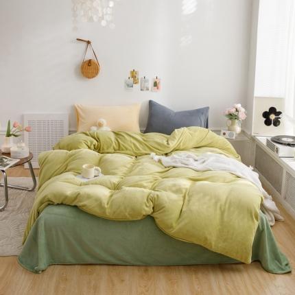 珺柔 2023年新款双拼色纯色牛奶绒四件套 双拼豆绿绿