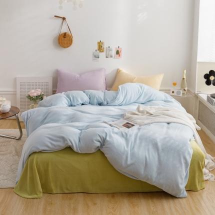 珺柔 2023年新款双拼色纯色牛奶绒四件套 双拼蓝豆绿