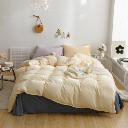 珺柔 2023年新款双拼色纯色牛奶绒四件套 双拼米黄灰