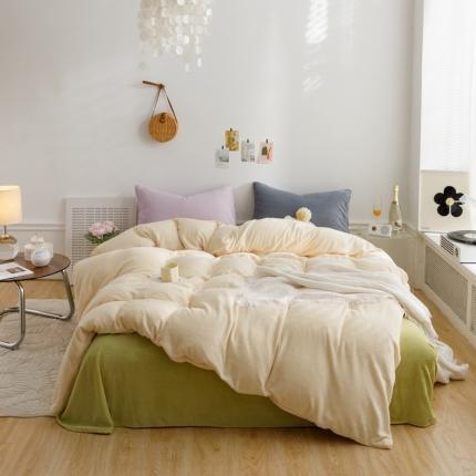 珺柔 2023年新款双拼色纯色牛奶绒四件套 双拼奶白豆绿