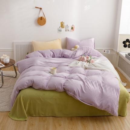 珺柔 2023年新款双拼色纯色牛奶绒四件套 双拼紫豆绿