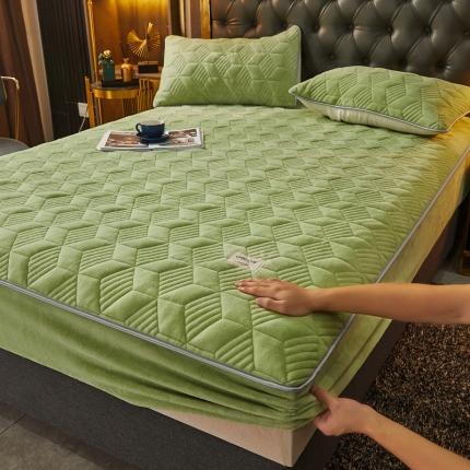 新款牛奶绒床笠床罩防滑固定全包加厚夹棉保暖床笠 抹茶