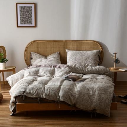 91家纺网 家纺一手货源 找家纺 小欢喜 新款60支双层纱提花四件套 栀子花-浅咖