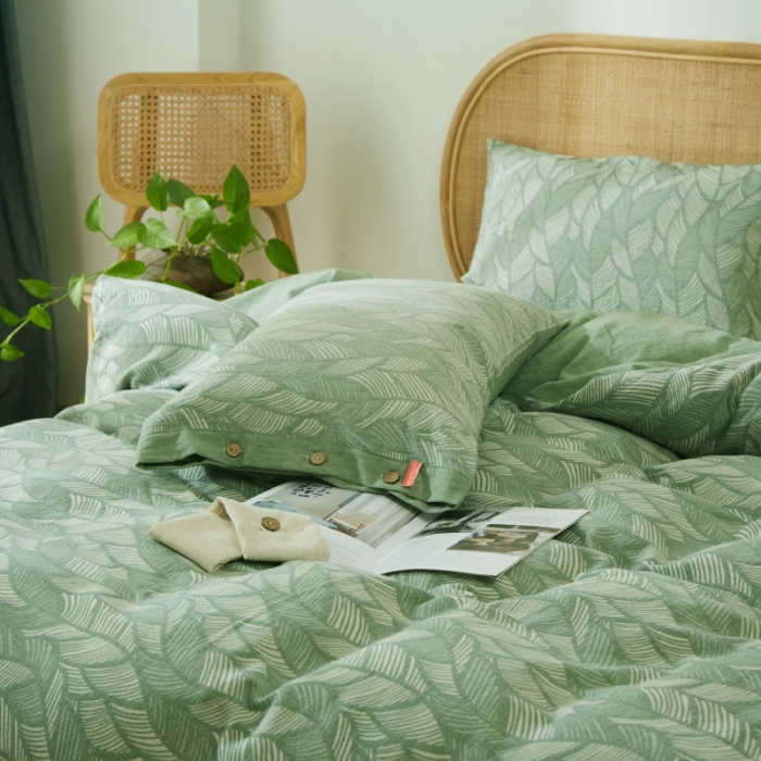 91家纺网 家纺一手货源 找家纺 小欢喜 新款60支双层纱提花四件套 瑞纹-绿