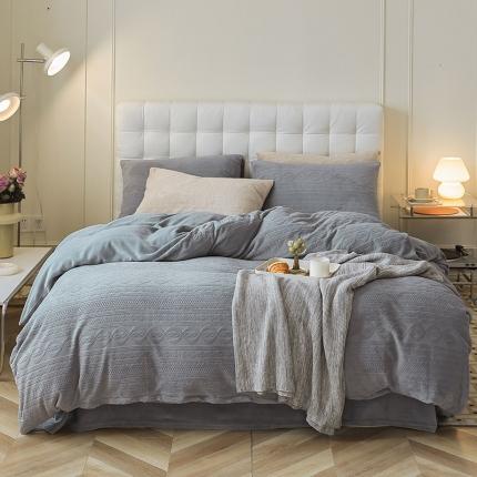 91家纺网 家纺一手货源 找家纺 寐眠 2022新款牛奶绒剪花四件套 高级灰