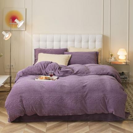 91家纺网 家纺一手货源 找家纺 寐眠 2022新款牛奶绒剪花四件套 贵族紫