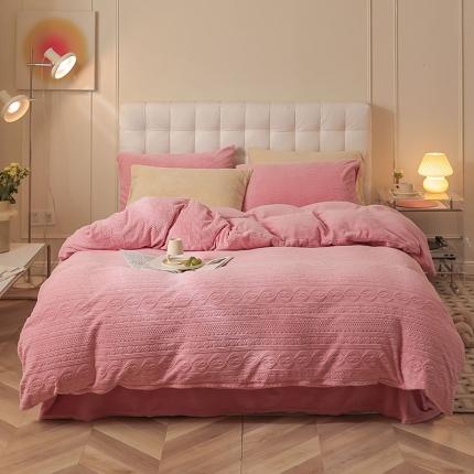 91家纺网 家纺一手货源 找家纺 寐眠 2022新款牛奶绒剪花四件套 蔷薇粉