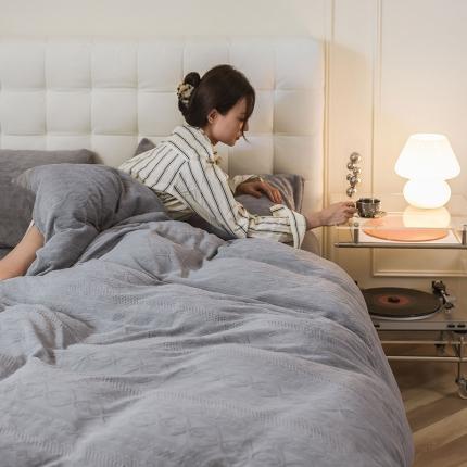 寐眠 2022新款牛奶绒剪花四件套 高级灰