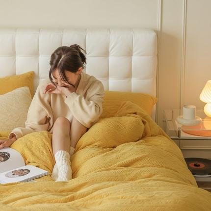 寐眠 2022新款牛奶绒剪花四件套 柠檬黄