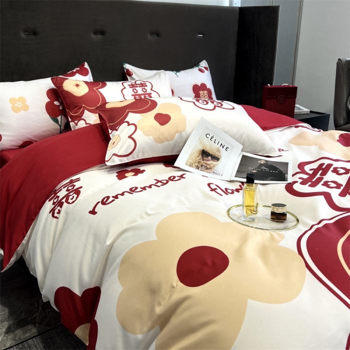 91家纺网 家纺一手货源 找家纺 优悦2022新款婚庆印花（超柔磨毛）系列四件套 欢喜
