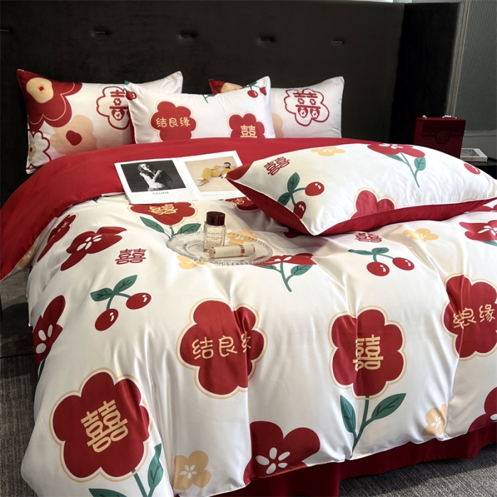 91家纺网 家纺一手货源 找家纺 优悦2022新款婚庆印花（超柔磨毛）系列四件套 良缘