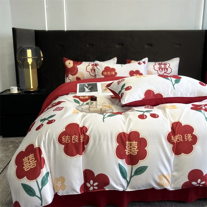 91家纺网 家纺一手货源 找家纺 优悦2022新款婚庆印花（超柔磨毛）系列四件套 良缘