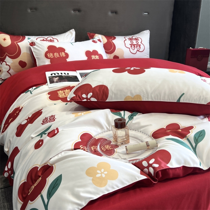 91家纺网 家纺一手货源 找家纺 优悦2022新款婚庆印花（超柔磨毛）系列四件套 良缘