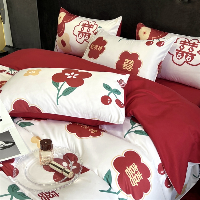 91家纺网 家纺一手货源 找家纺 优悦2022新款婚庆印花（超柔磨毛）系列四件套 良缘