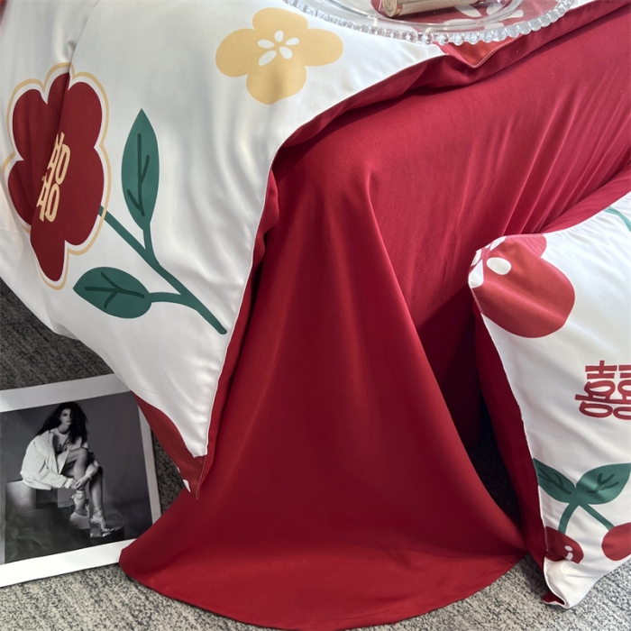 91家纺网 家纺一手货源 找家纺 优悦2022新款婚庆印花（超柔磨毛）系列四件套 良缘