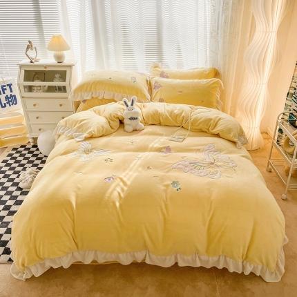 91家纺网 家纺一手货源 找家纺 （总）青竹苑2022新款全消光贴布绣花牛奶绒A类婴儿绒四件套